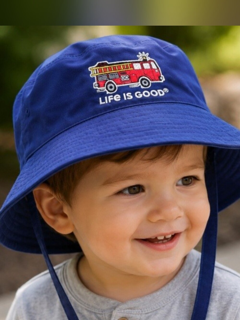 Life is good  toddler sun hat bucket firetruck